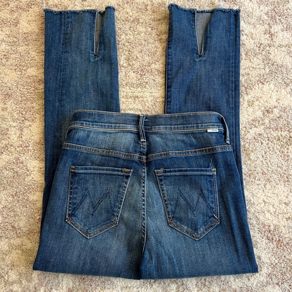 Mother The Insider‎ Slit Ankle Fray Jeans Blue Bootcut High Rise Size 25